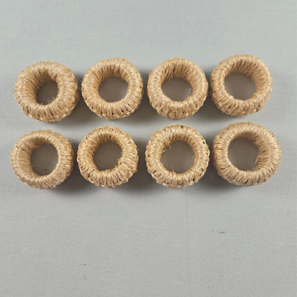 Set of 8 Woven Raffia Napkin Rings Natural Boho Coastal Farmhouse Table Decor